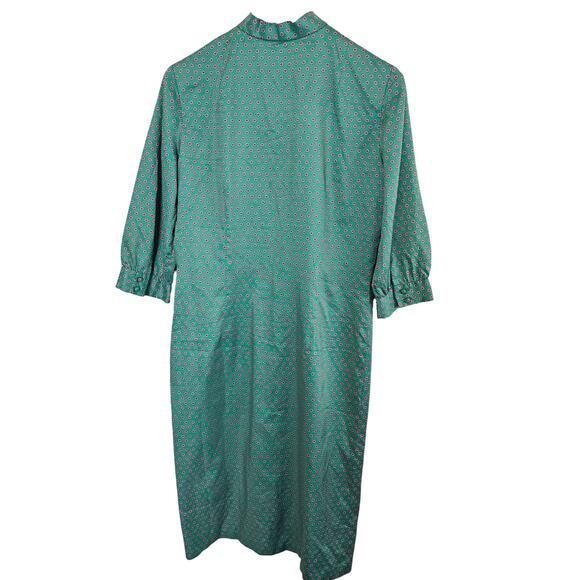 Vintage Floral Sheath Dress Women Meduim Green 70s Preppy Cottage Retro Mod - Picture 2 of 12
